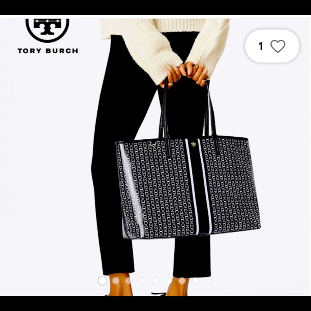 Tory Burch Gemini Link Black/Navy tote with matching wallet